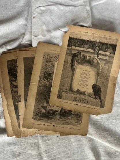 Complete Set of 12 Months – Antique French Illustrated Engravings, Le Bon Génie, Paris (c. 1880s–1890s)