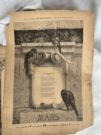 Complete Set of 12 Months – Antique French Illustrated Engravings, Le Bon Génie, Paris (c. 1880s–1890s)