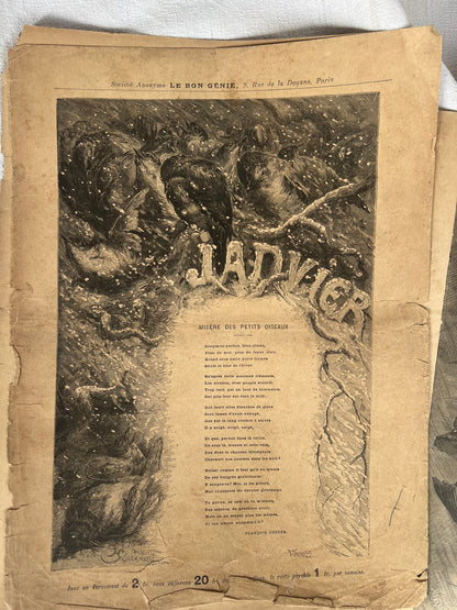 Complete Set of 12 Months – Antique French Illustrated Engravings, Le Bon Génie, Paris (c. 1880s–1890s)