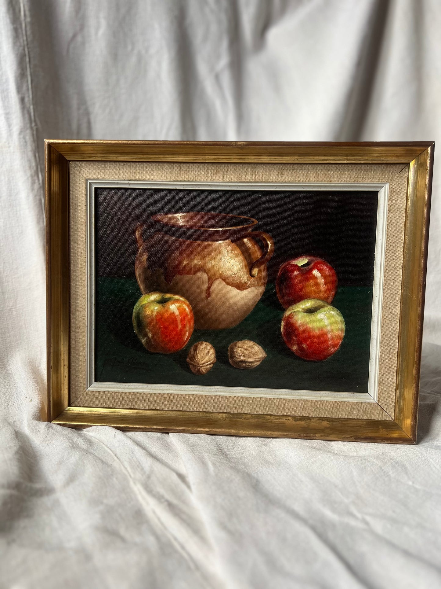 Still Life Oil Painting Apples Confit Pot