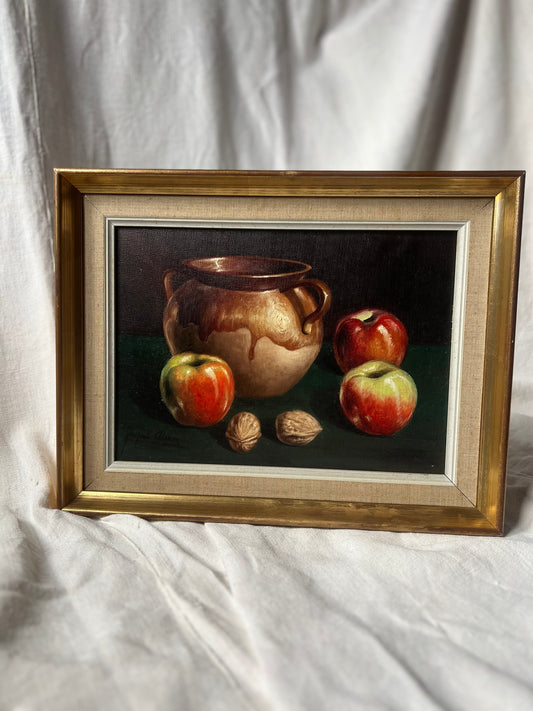 Still Life Oil Painting Apples Confit Pot
