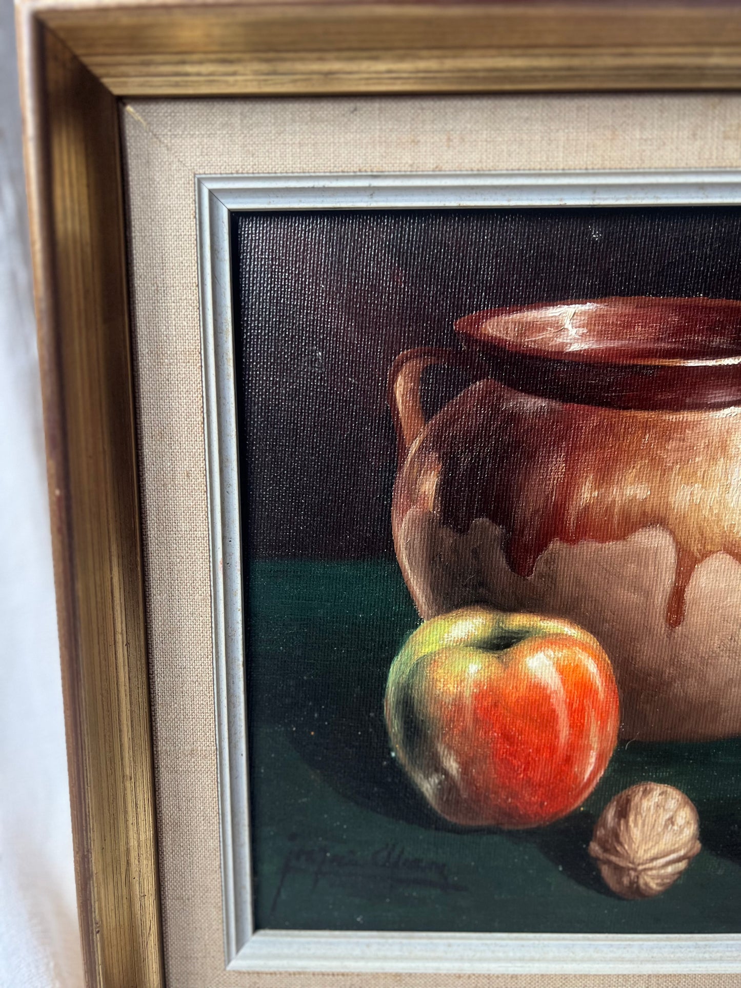 Still Life Oil Painting Apples Confit Pot