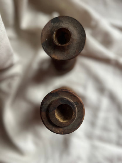 Pair of Antique Turned Wooden Candlesticks