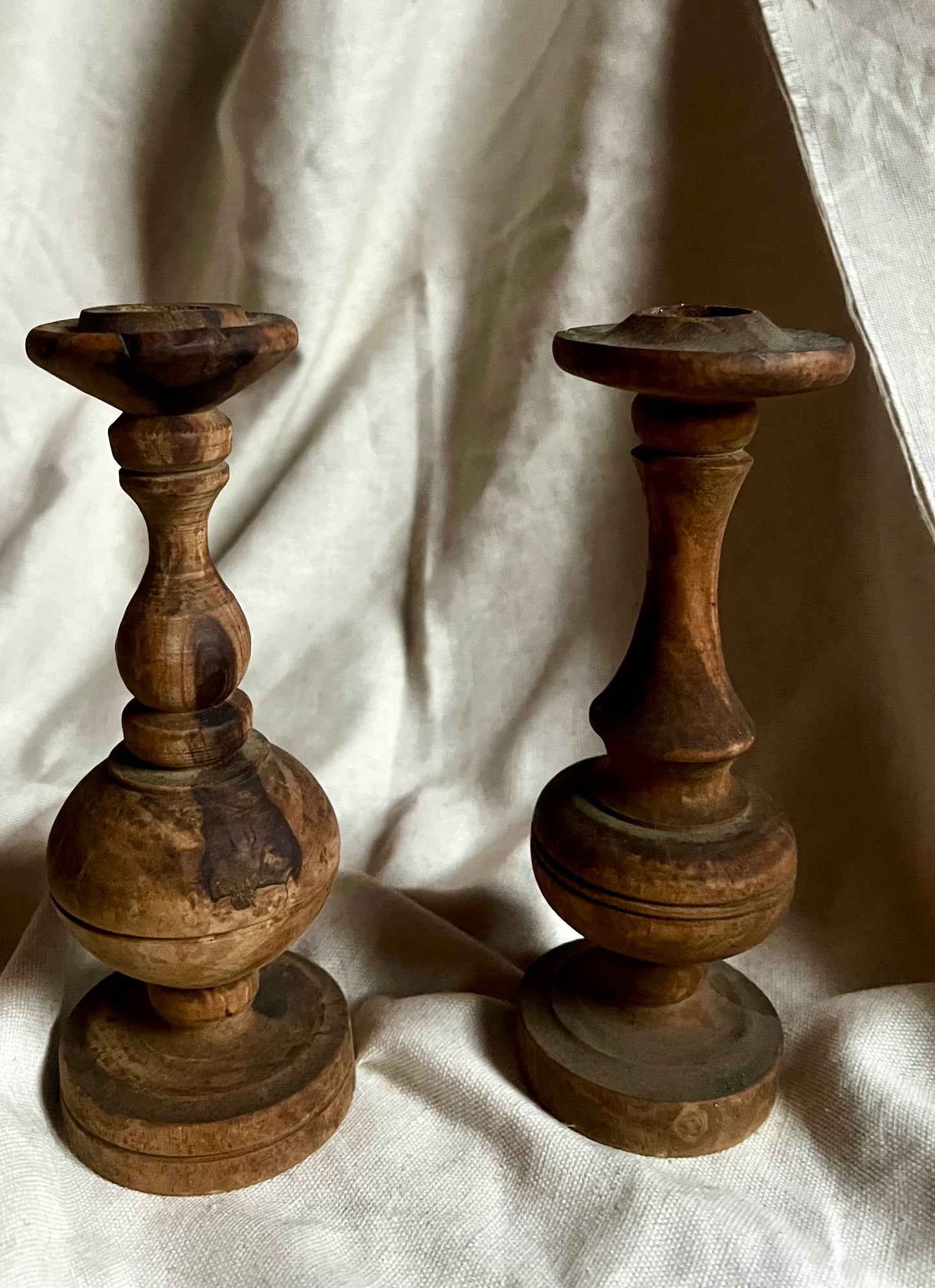 Pair of Antique Turned Wooden Candlesticks