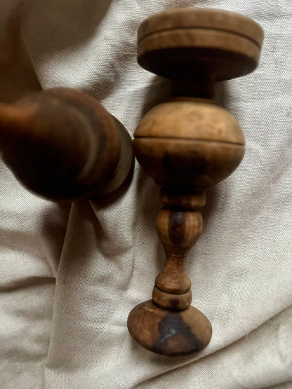 Pair of Antique Turned Wooden Candlesticks