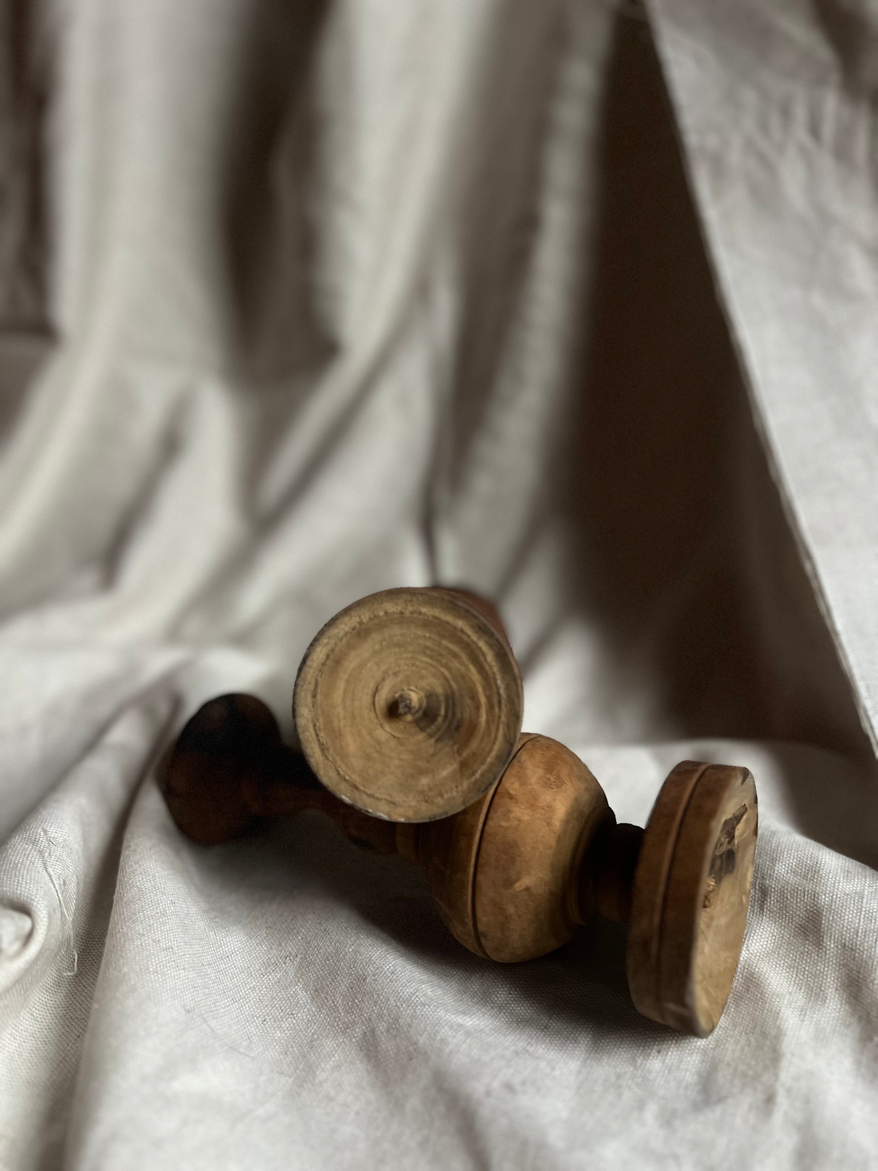 Pair of Antique Turned Wooden Candlesticks