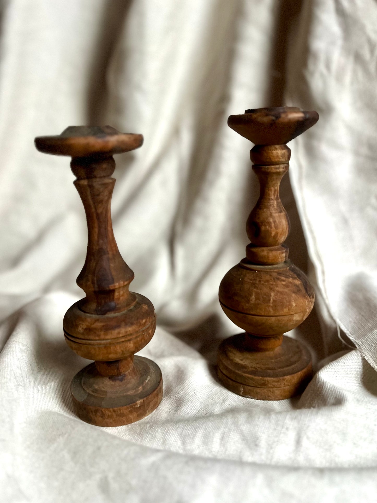 Pair of Antique Turned Wooden Candlesticks