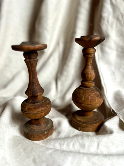 Pair of Antique Turned Wooden Candlesticks