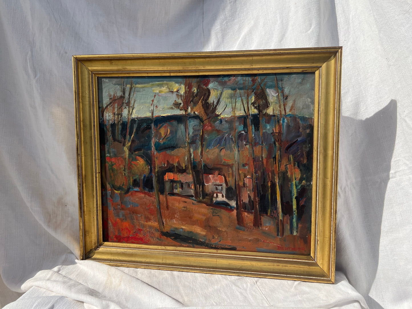 Original Signed French Oil Painting – “Berthier” – Mid-Century Landscape