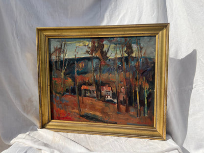 Original Signed French Oil Painting – “Berthier” – Mid-Century Landscape