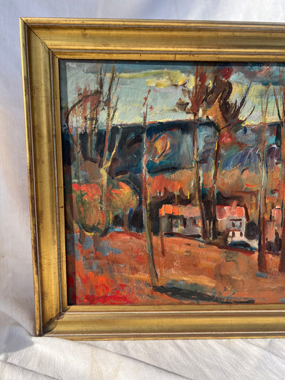 Original Signed French Oil Painting – “Berthier” – Mid-Century Landscape