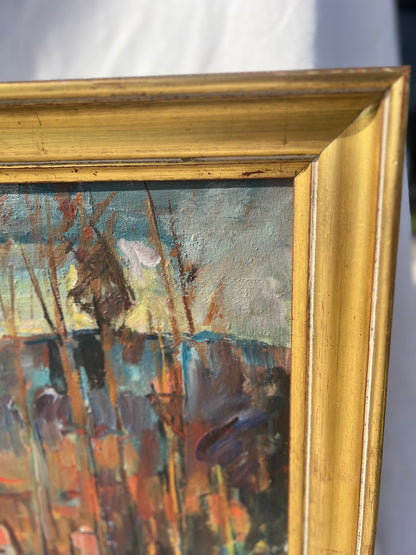 Original Signed French Oil Painting – “Berthier” – Mid-Century Landscape