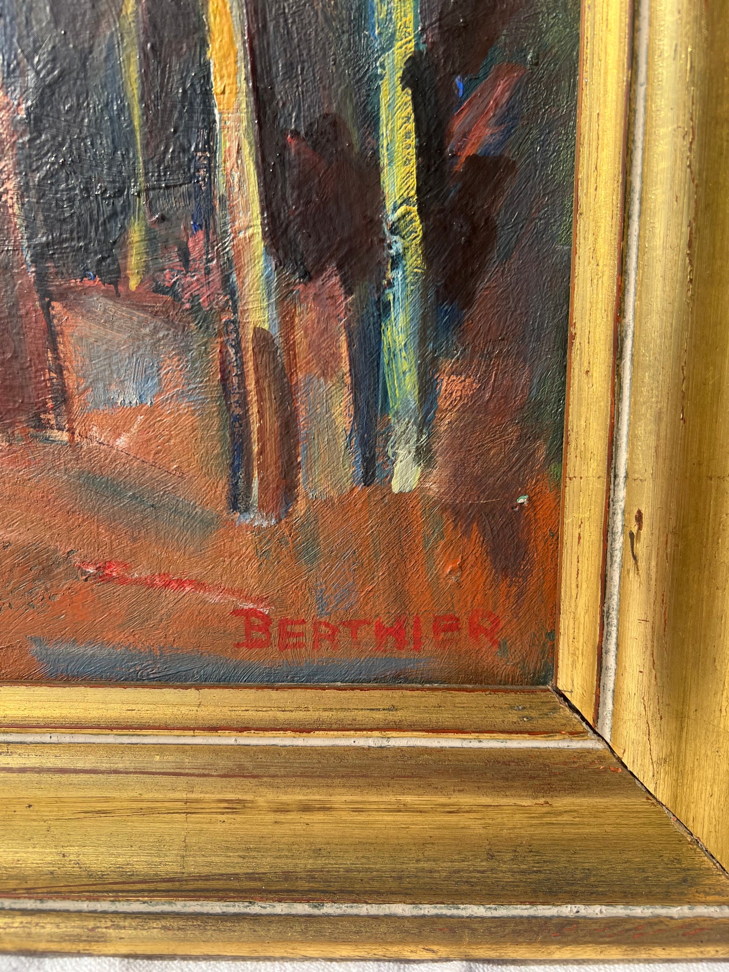 Original Signed French Oil Painting – “Berthier” – Mid-Century Landscape