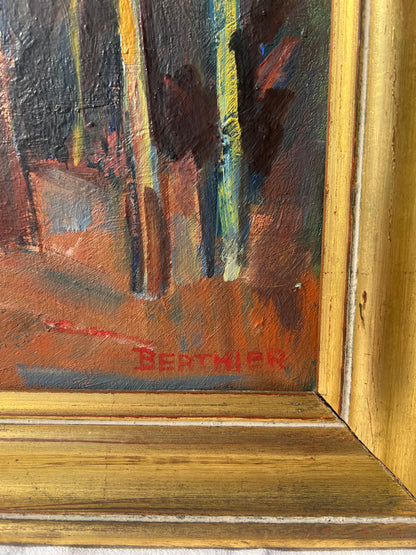 Original Signed French Oil Painting – “Berthier” – Mid-Century Landscape