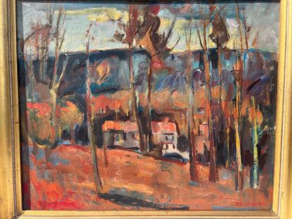 Original Signed French Oil Painting – “Berthier” – Mid-Century Landscape