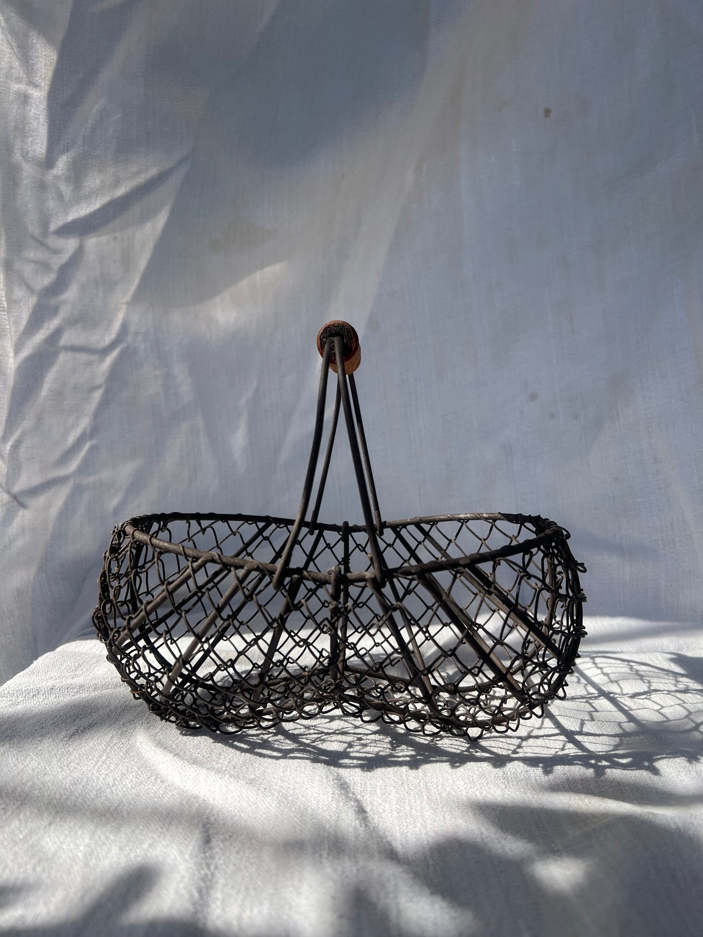 Wire Egg / Gathering Basket with Wooden Handle