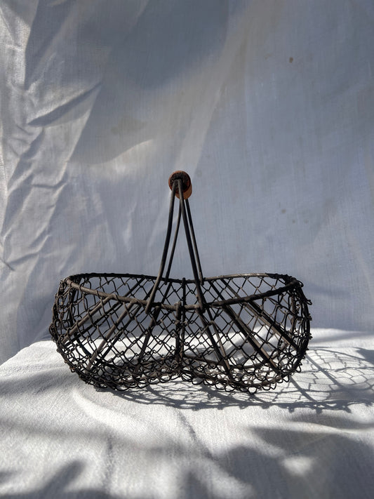 Wire Egg / Gathering Basket with Wooden Handle