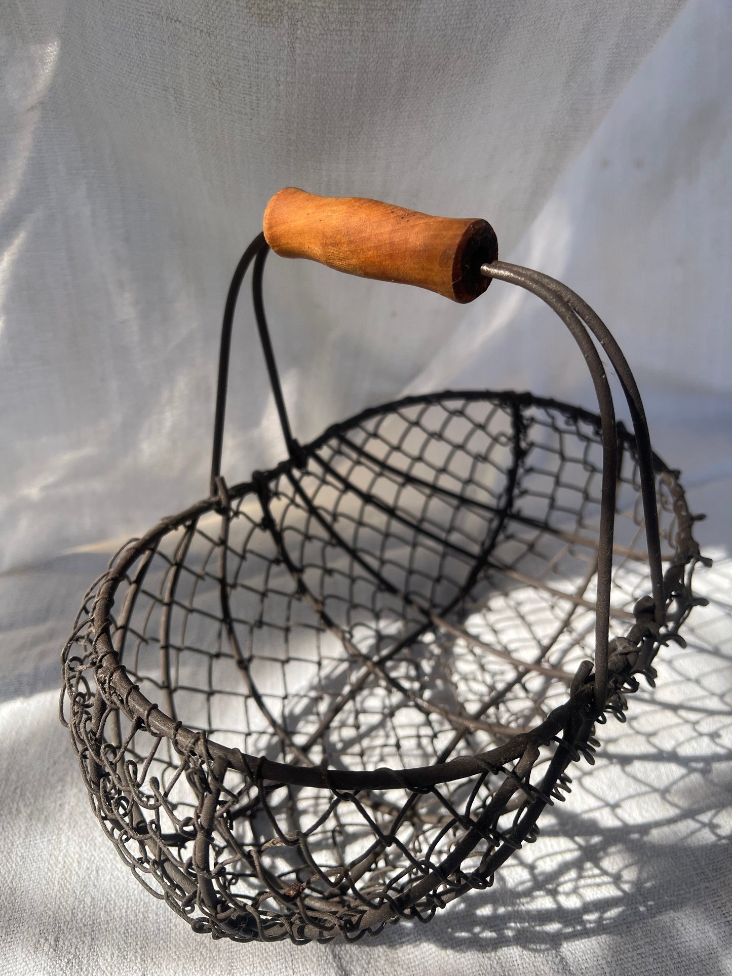 Wire Egg / Gathering Basket with Wooden Handle