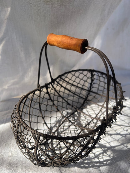 Wire Egg / Gathering Basket with Wooden Handle