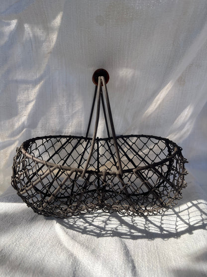 Wire Egg / Gathering Basket with Wooden Handle