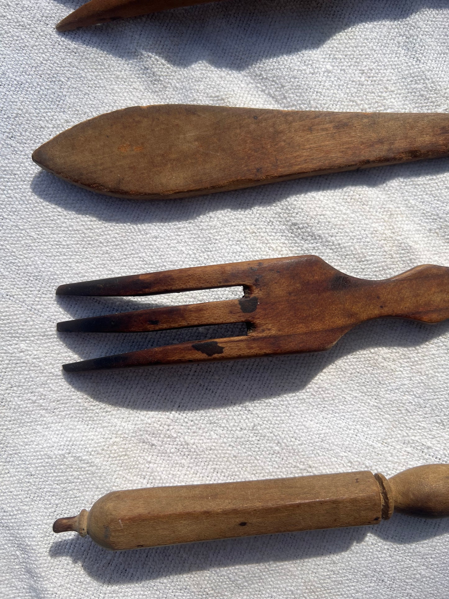 Set of 5 Hand-Carved Wooden Serving Forks