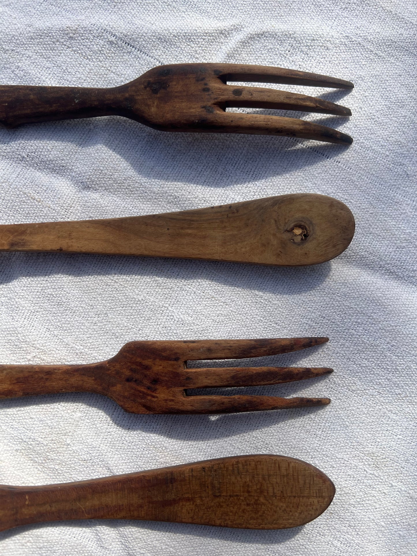 Set of 5 Hand-Carved Wooden Serving Forks
