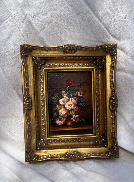 Gilt Framed Floral Oil Painting on Board