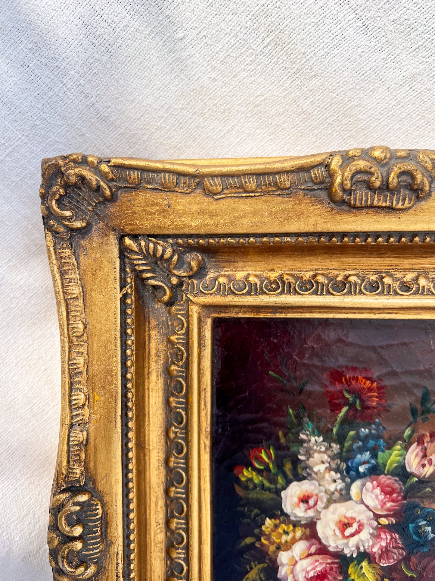 Gilt Framed Floral Oil Painting on Board