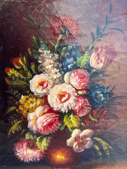 Gilt Framed Floral Oil Painting on Board