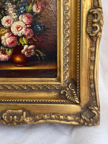 Gilt Framed Floral Oil Painting on Board