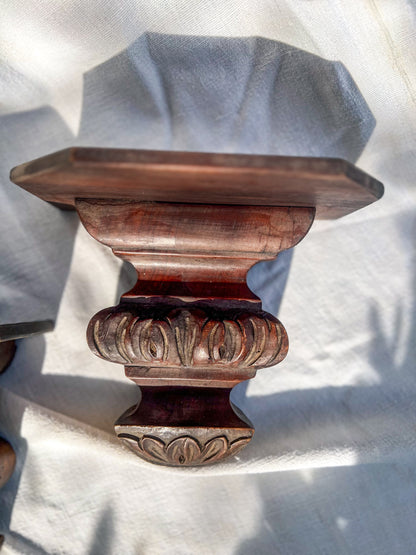 Pair of Hand Carved Wooden Wall Shelves