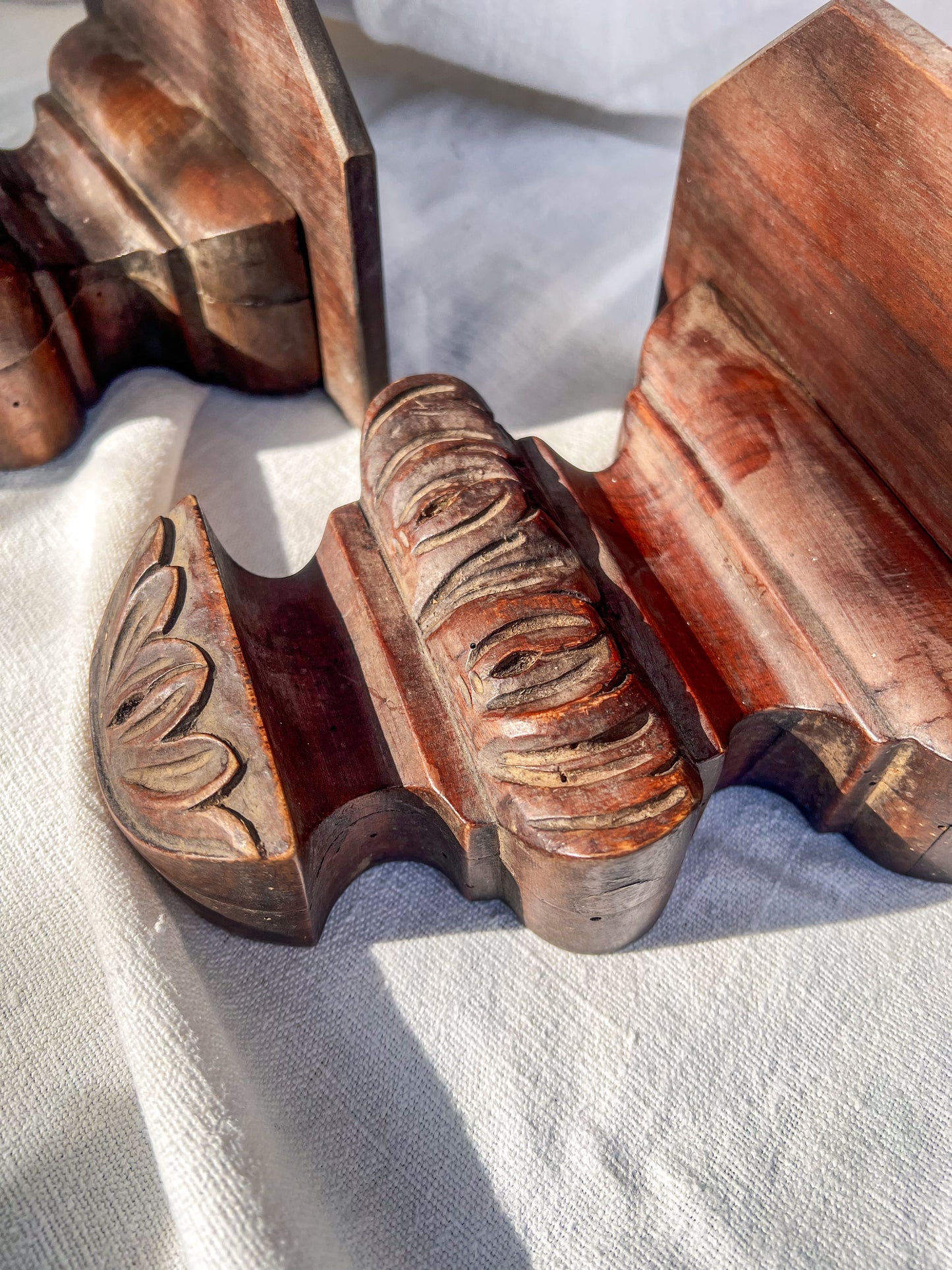 Pair of Hand Carved Wooden Wall Shelves