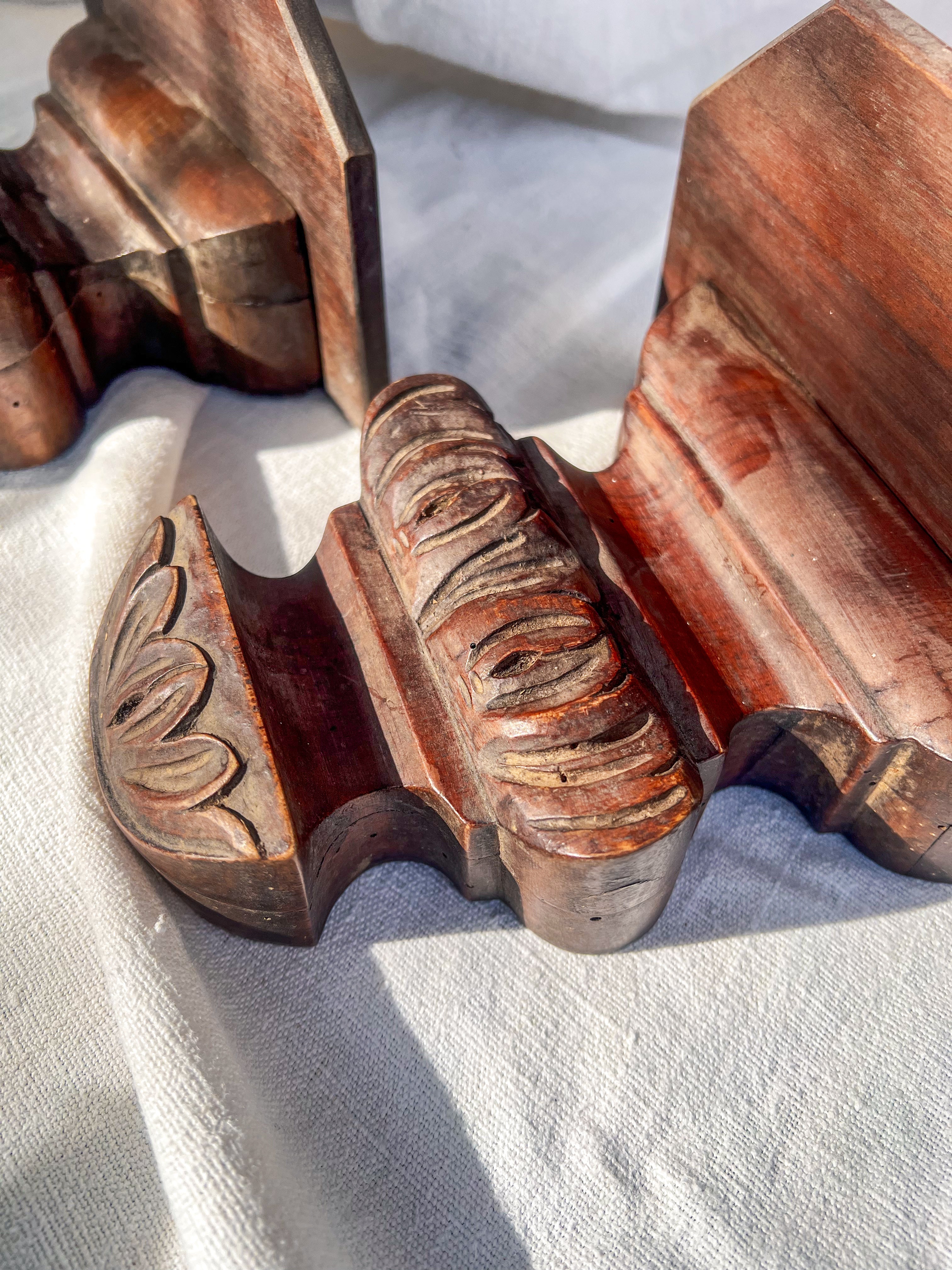 Pair of Hand Carved Wooden Wall Shelves