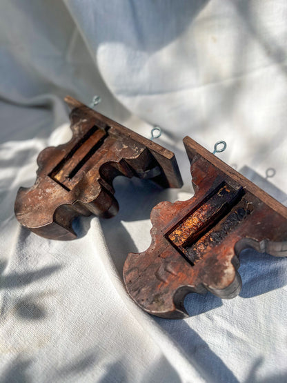 Pair of Hand Carved Wooden Wall Shelves