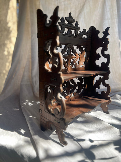 Hand Carved Folding Wall or Table Top Shelf