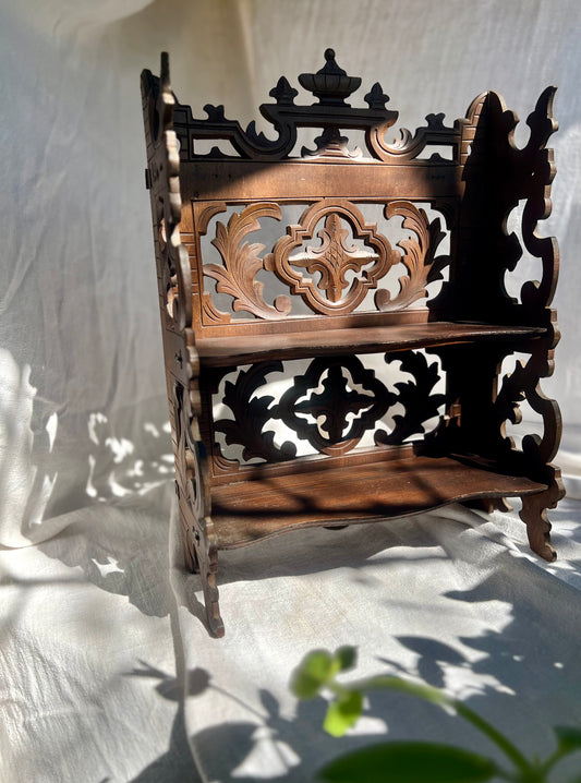 Hand Carved Folding Wall or Table Top Shelf