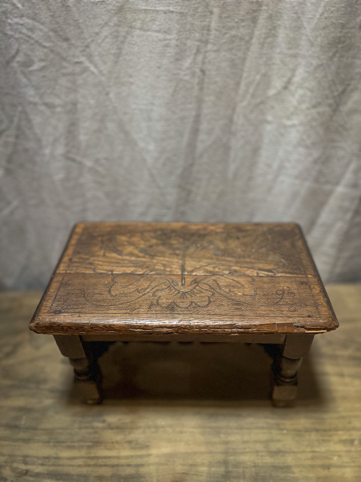 Victorian Carved Wooden Foot Stool with Design