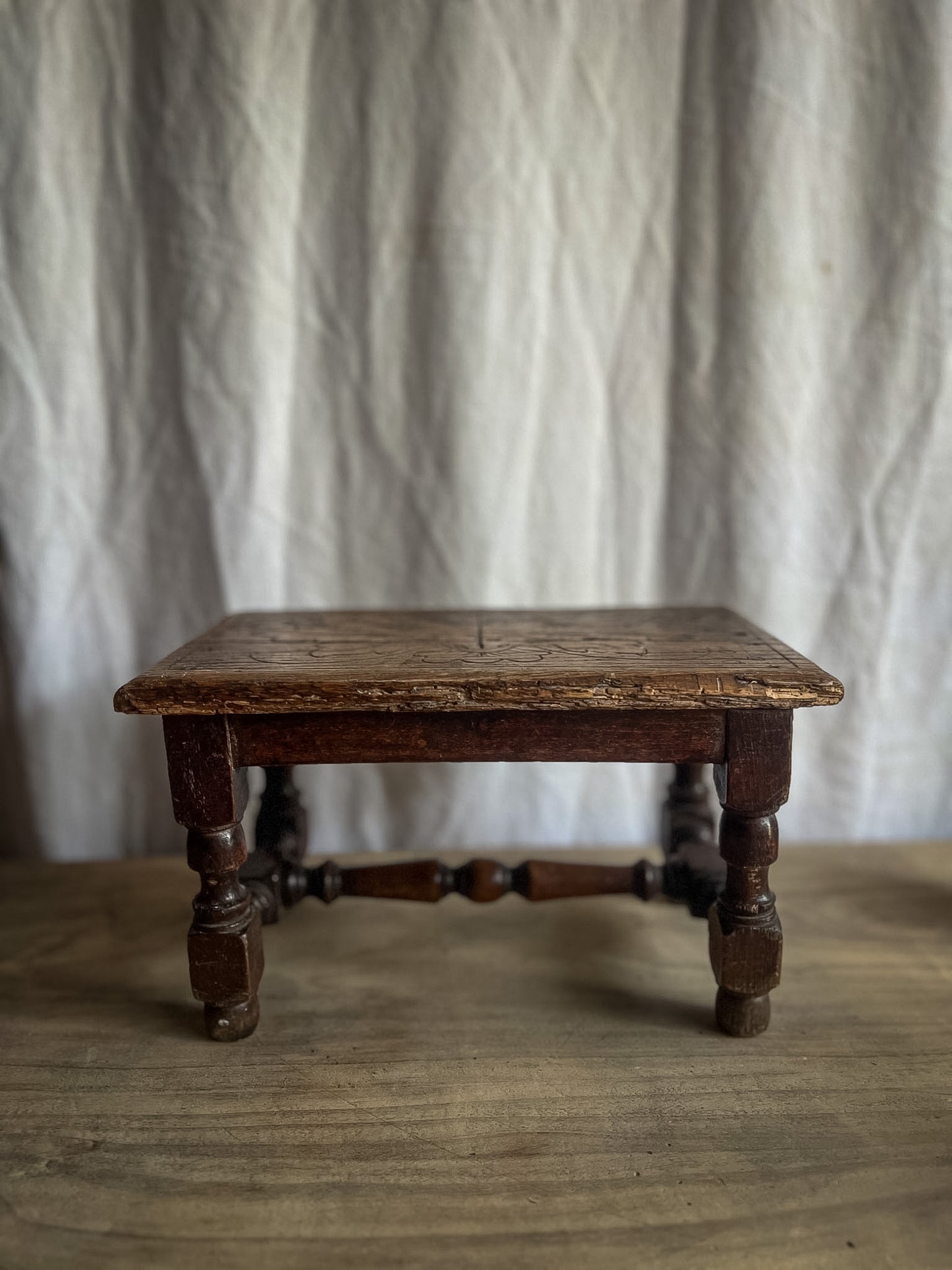 Victorian Carved Wooden Foot Stool with Design