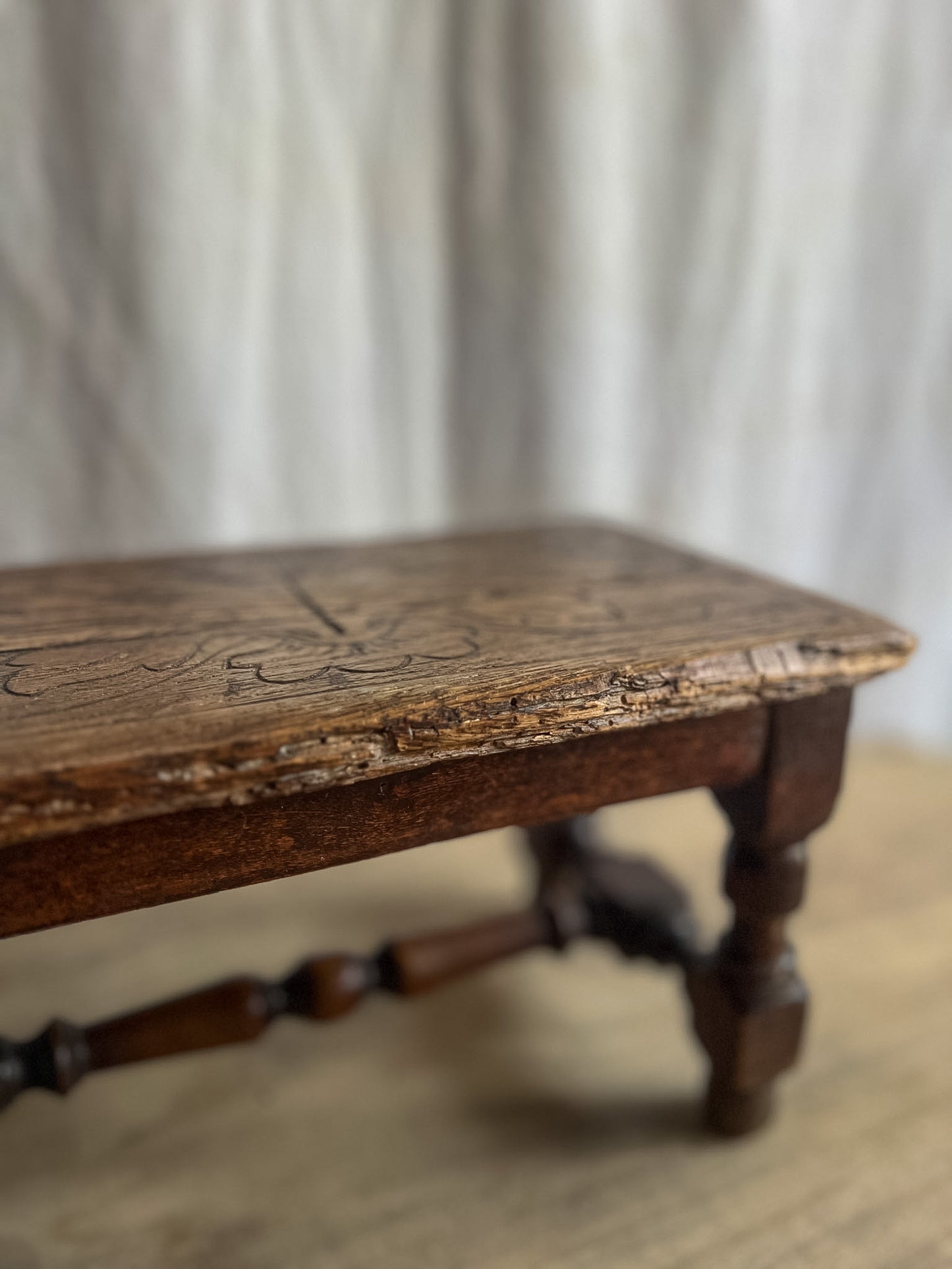 Victorian Carved Wooden Foot Stool with Design