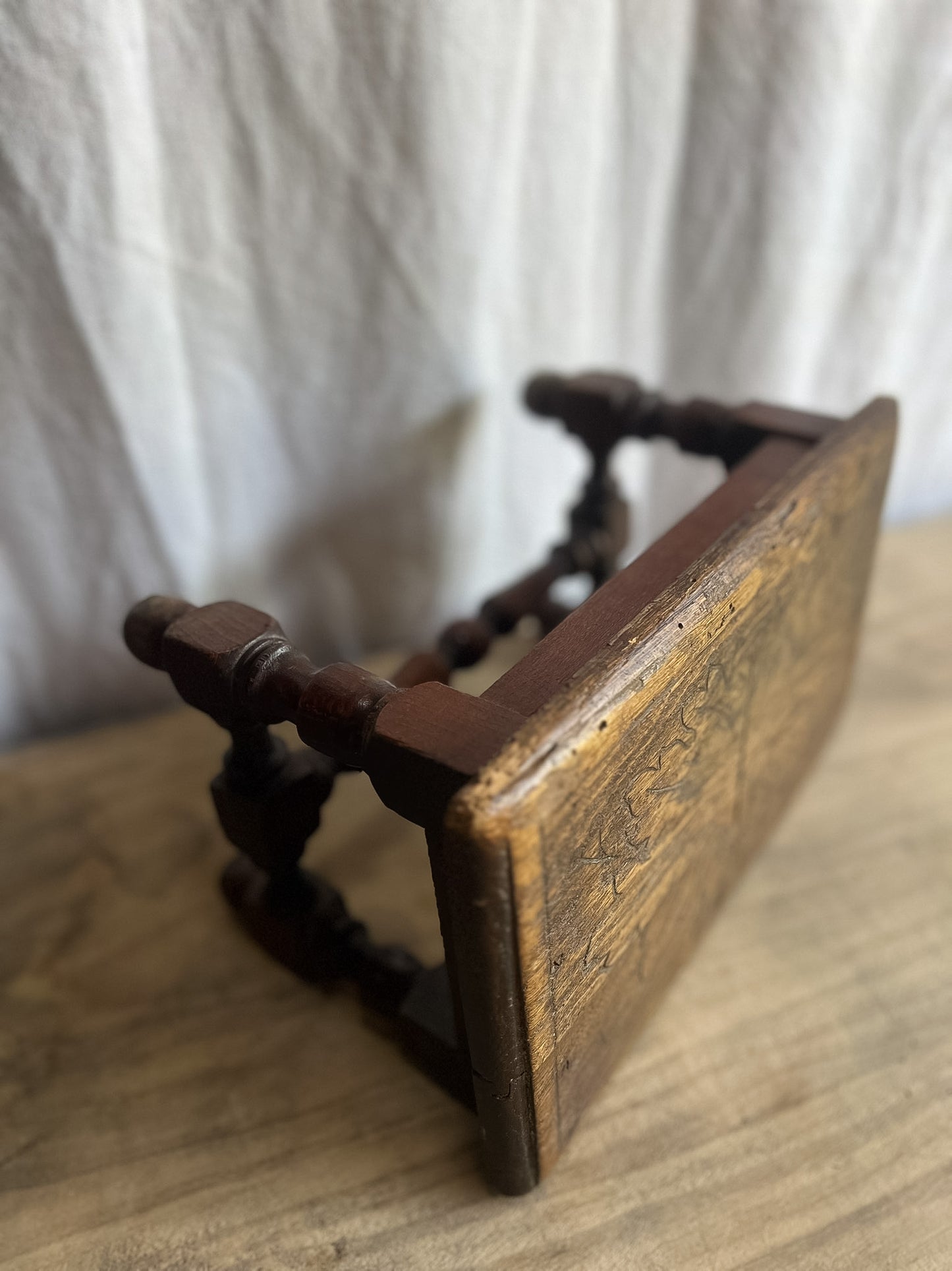 Victorian Carved Wooden Foot Stool with Design