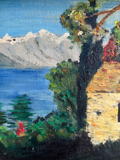 Small Oil Painting with Church and Ocean View