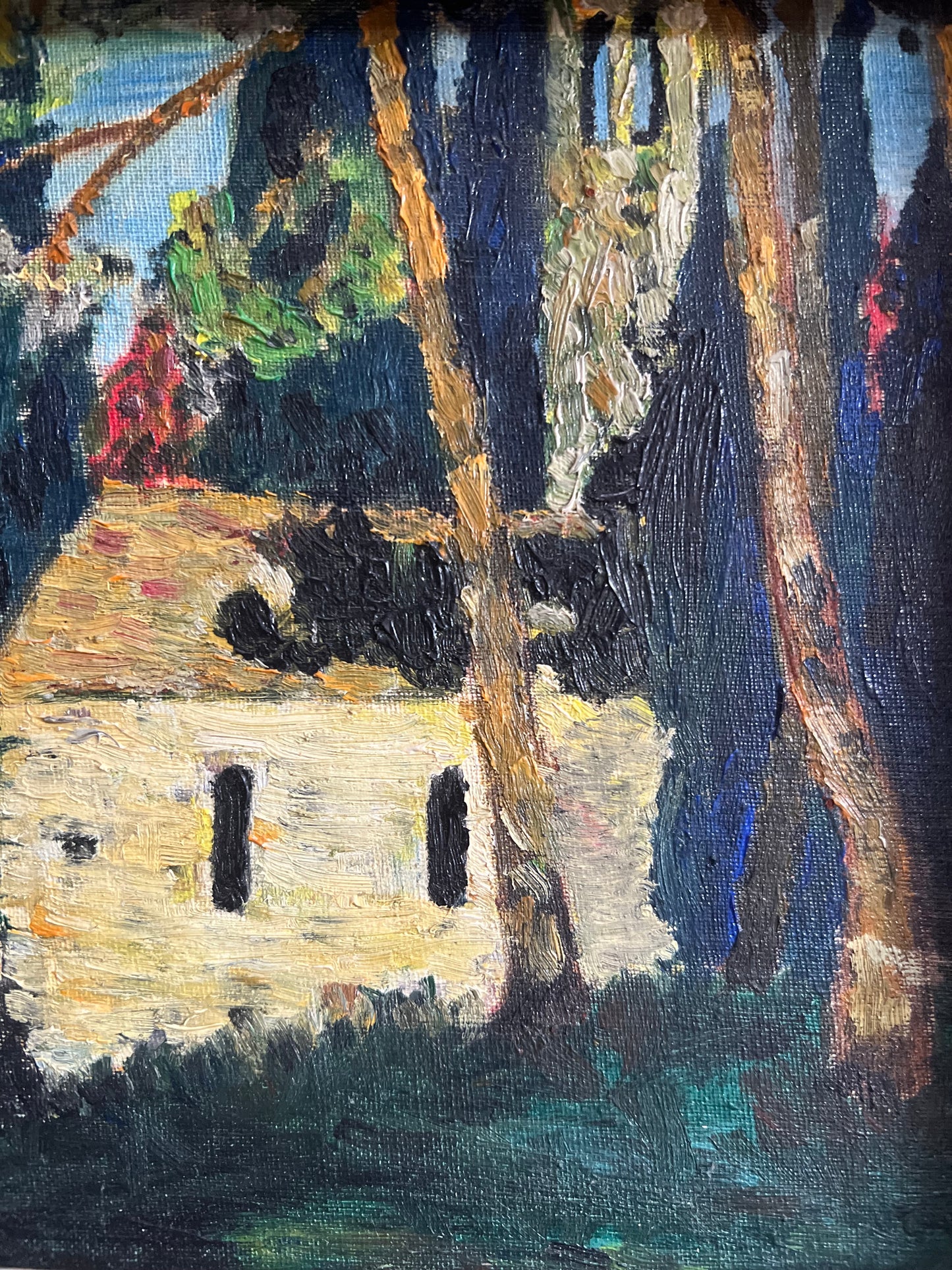 Small Oil Painting with Church and Ocean View