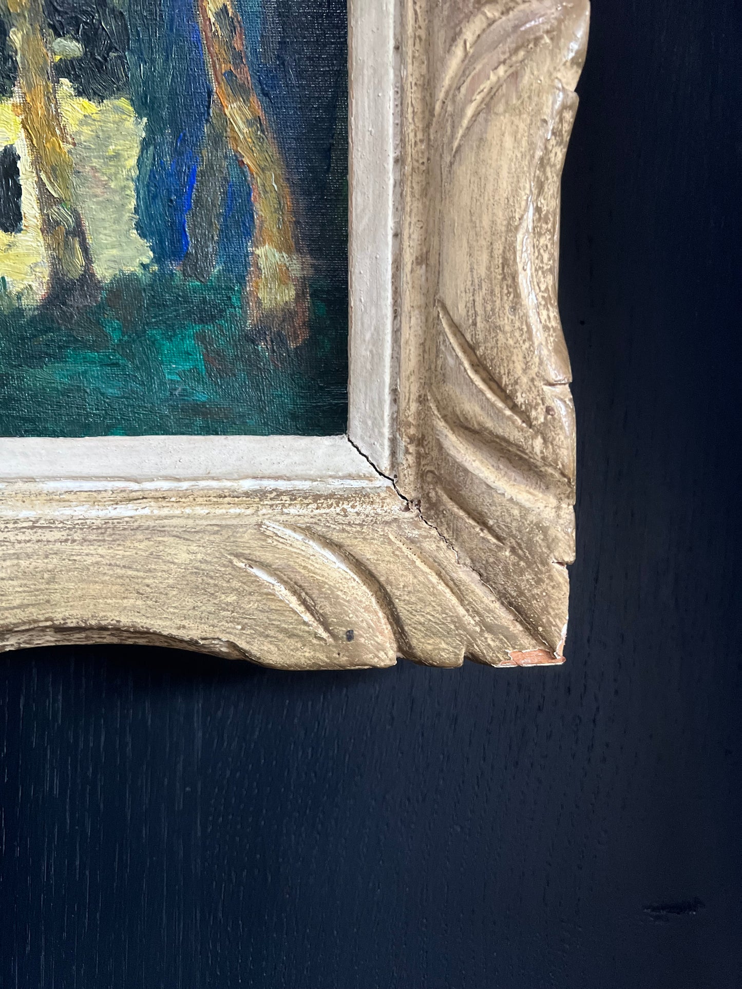 Small Oil Painting with Church and Ocean View