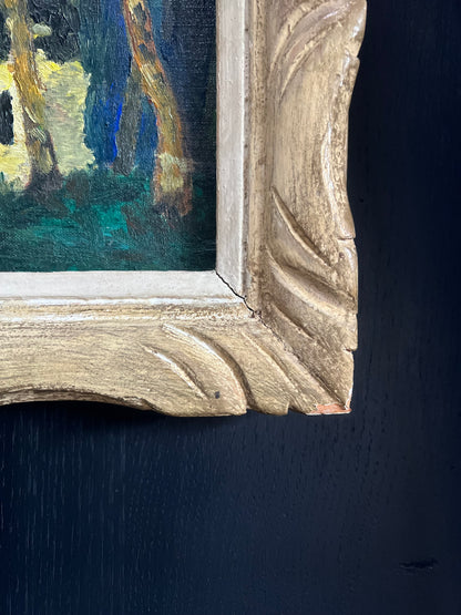 Small Oil Painting with Church and Ocean View