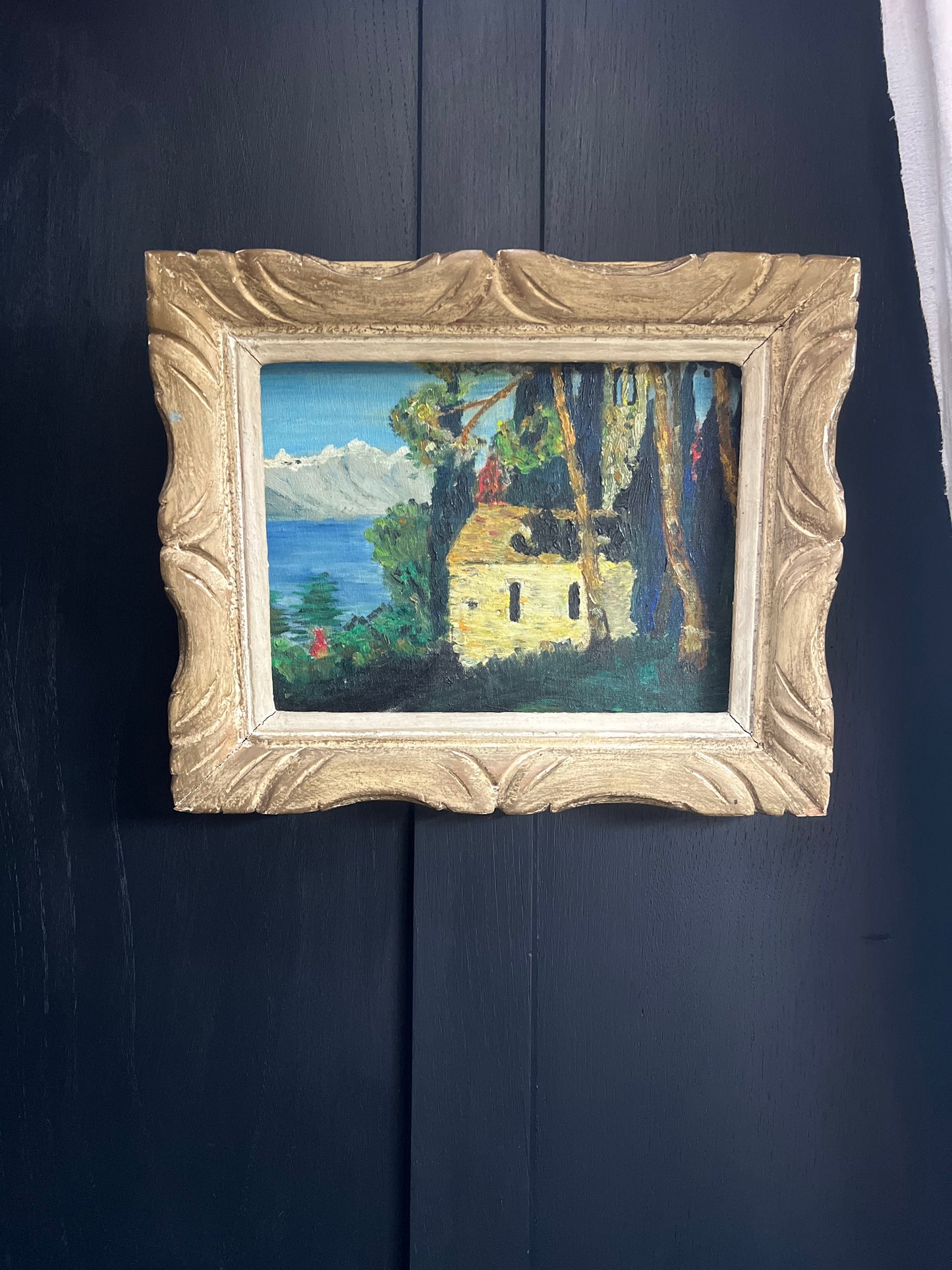 Small Oil Painting with Church and Ocean View