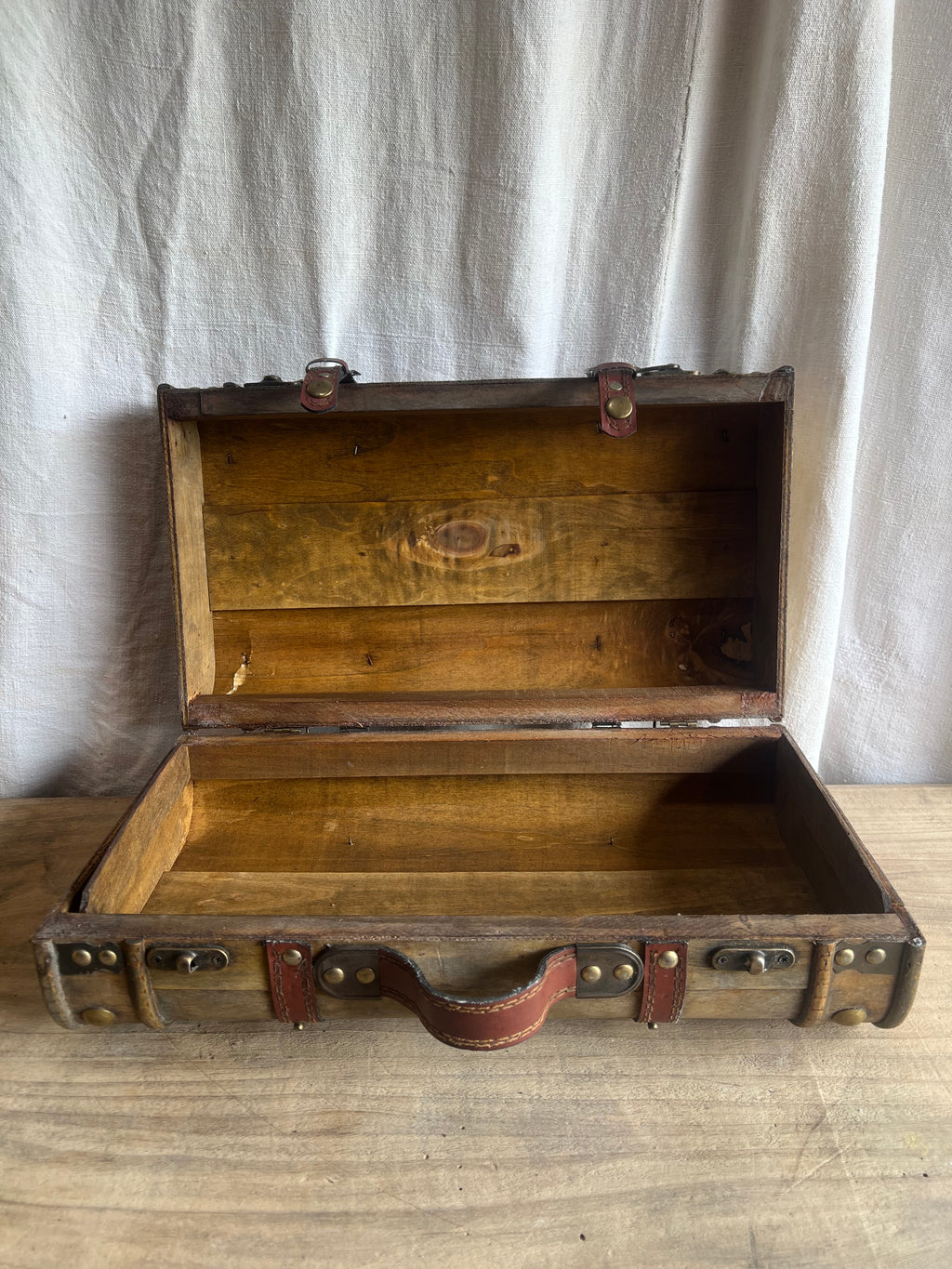 Handmade Wooden Luggage with Leather Straps