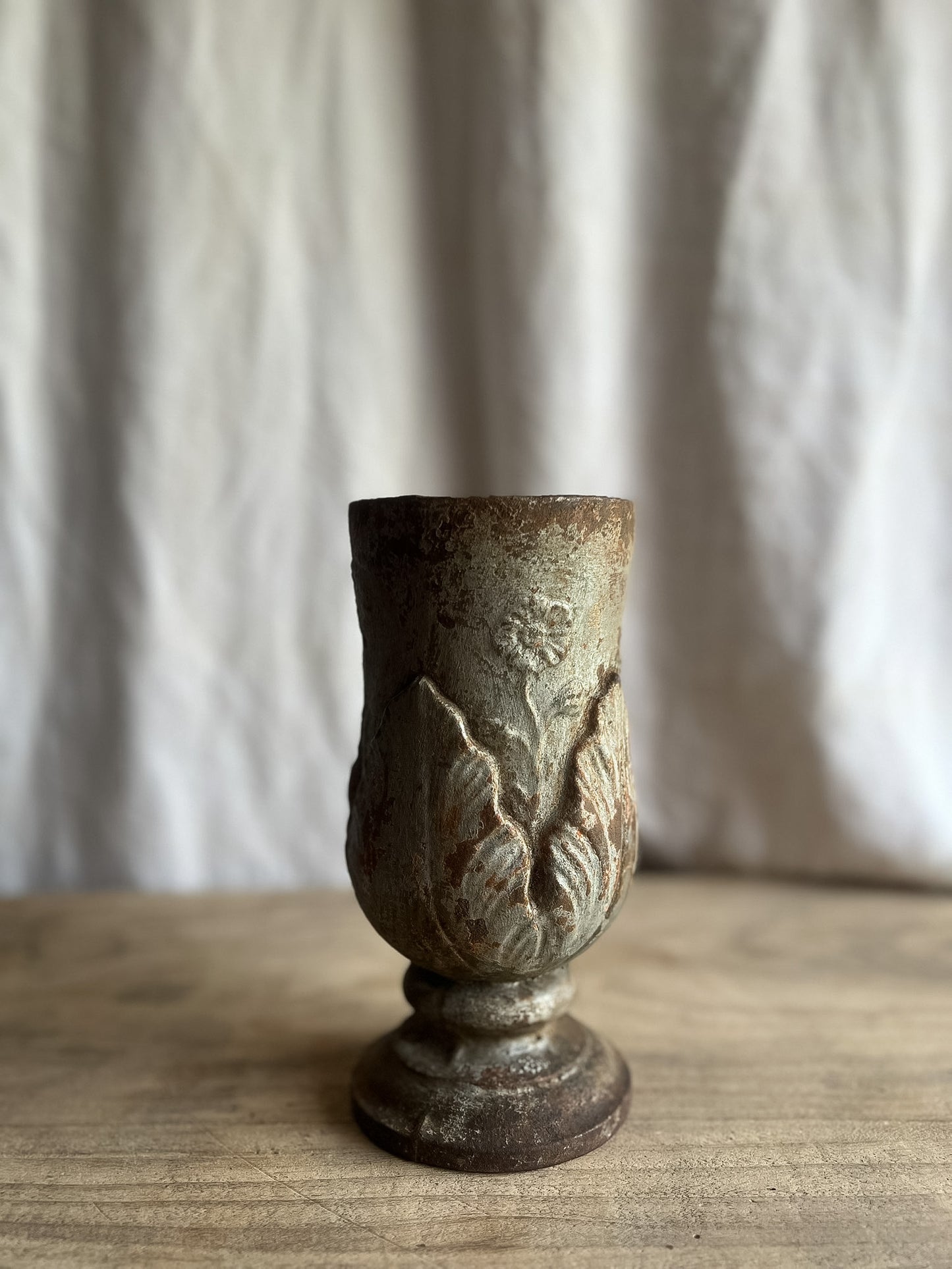 Cast Iron Cemetery Vase with Floral Relief