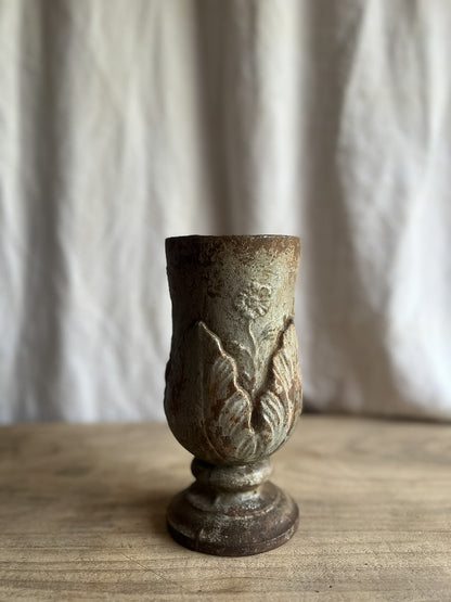 Cast Iron Cemetery Vase with Floral Relief