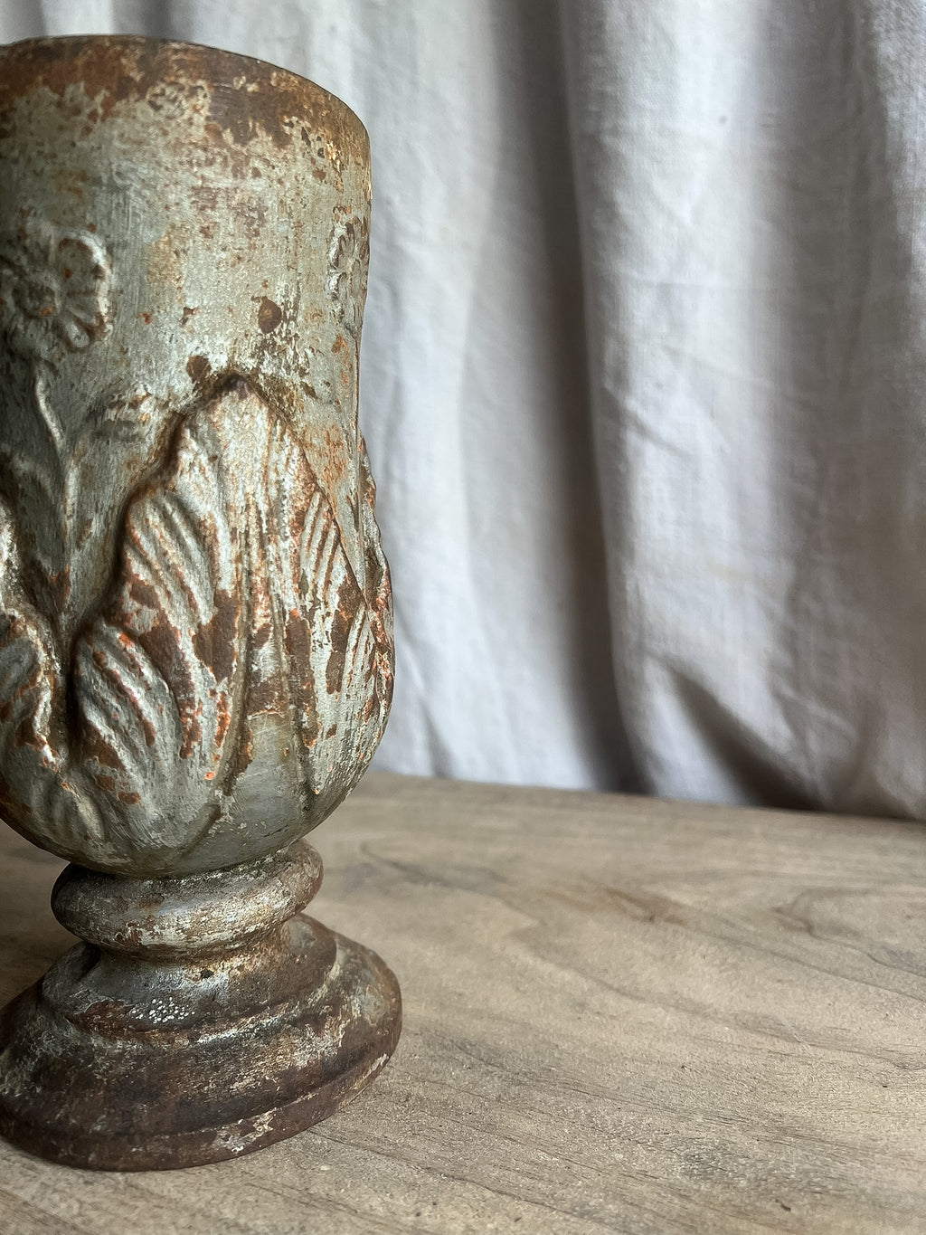 Cast Iron Cemetery Vase with Floral Relief