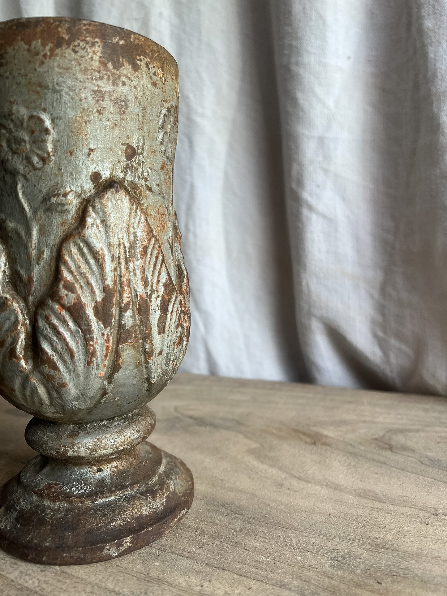Cast Iron Cemetery Vase with Floral Relief